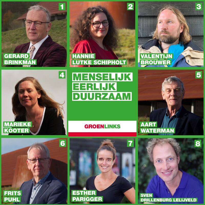 Collage van GroenLinks Castricum kandidaten 1 - 8 voor de gemeenteraadsverkiezingen 2022