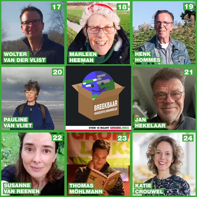 Collage van GroenLinks Castricum kandidaten 17 - 24 voor de gemeenteraadsverkiezingen 2022