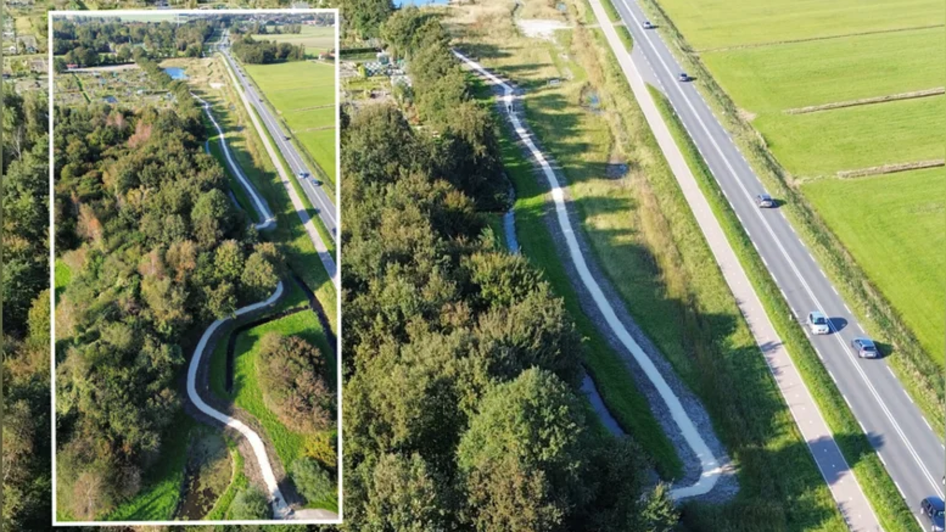 Luchtfoto van het wandelpad langs de N203. Foto: Gemeente Castricum